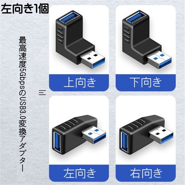 変換アダプター 直角 左向き USB3.0 コネクタ  Type-A オス to タイプA メス 高速データ転送 充電 L字型 90度 直角 上向き 下向き 右向き