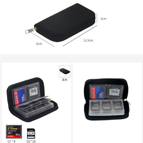 SDカードケース SDカードホルダー 黒 収納ポーチ micro SD メモリーカード ジッパー式 シンプル 無地 持ち運び