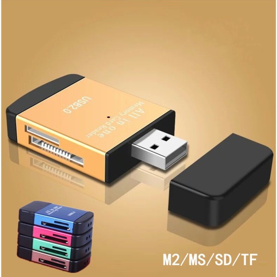 USBアルミ合金多機能カードリーダー TF SD MS M2カード対応 車載スピーカー用カードリーダー