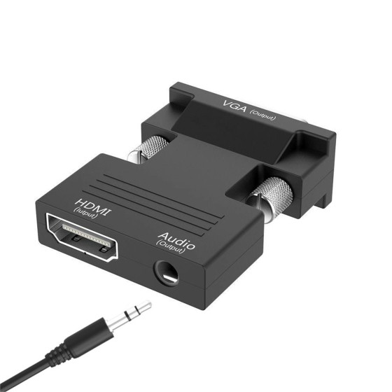 HDMI to VGA 変換アダプタ 3.5mm音声出力対応 電源不要 D-Sub15ピン