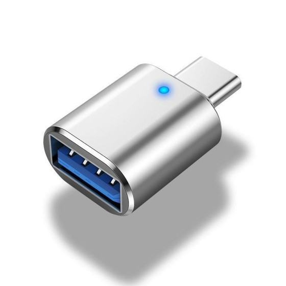 Type-C OTGアダプター メタルライト付き 3.0-E50 シルバー USB3.0からType-C変換 Android対応 OTG接続アダプター スマホ用USBメモリ変換ケーブル　ka10000a085