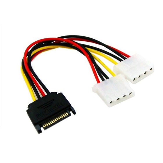 SATA電源ケーブル 4pin 15pin変換 データ接続ケーブル 4ピン 15ピンSATA変換ケーブル 光学ドライブ/ハードディスク用電源ケーブル 1分岐　ka10000a111