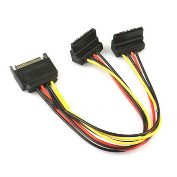 SATA電源ケーブル 4P-to-15P変換 データ接続ケーブル 4ピン-to-SATA変換ケーブル 光学ドライブ・ハードディスク用電源ケーブル SATA 1オス-to-2メス L字コネクタ