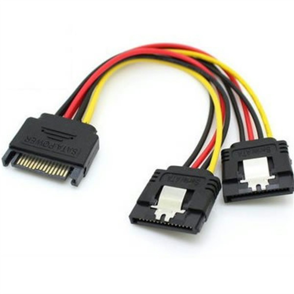 SATA電源ケーブル SATA 1オス-to-2メス 【ストレートコネクタ＋メタルクリップ】 データ接続ケーブル 4ピン-to-SATA変換 光学ドライブなど電源ケーブル
