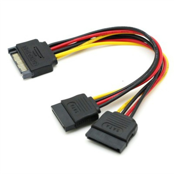 SATA電源ケーブル SATA 1オス-to-2メス 【ストレートコネクタ＋メタルクリップ】 データ接続ケーブル 4ピン-to-SATA変換 光学ドライブなど用電源ケーブル