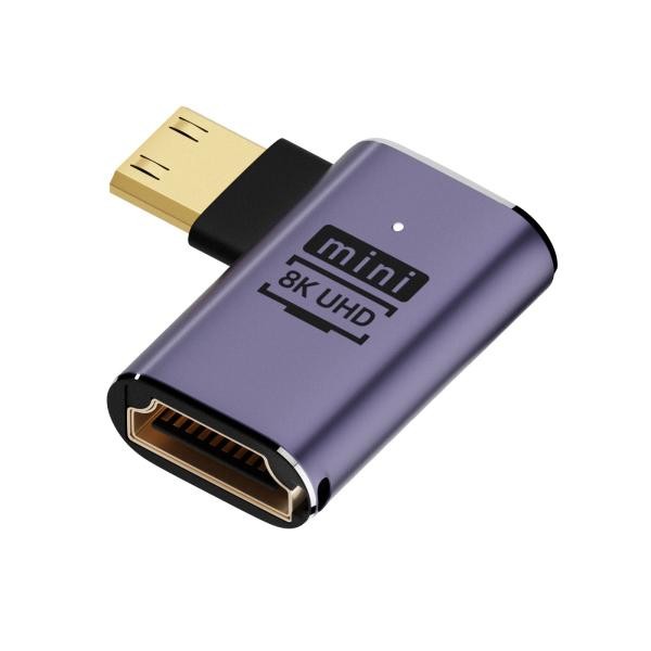 8K UHD対応 HDTV変換アダプター タイプC HDMI ミニHDMI Mini HDMIオス to HDMIメス 側面L型 右向き HDMI延長アダプター ka10000a204