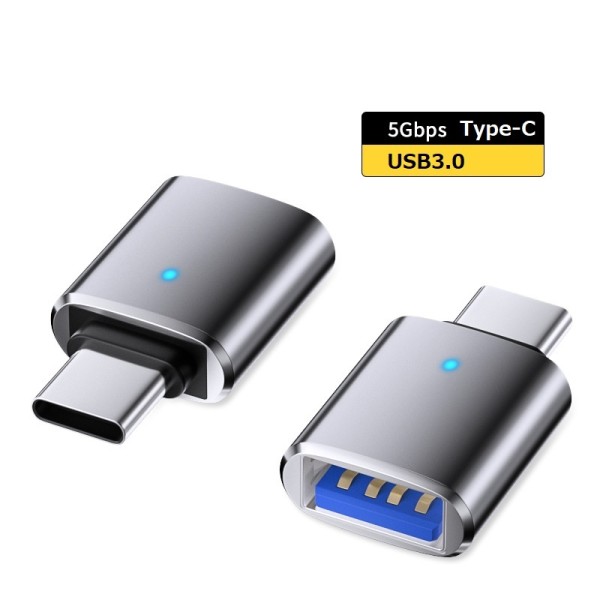 OTGアダプター Type-C to USB3.1 高速データ転送 グレー色 スマホ・USBメモリ対応 LEDライト・車載機器用 ka10000a229
