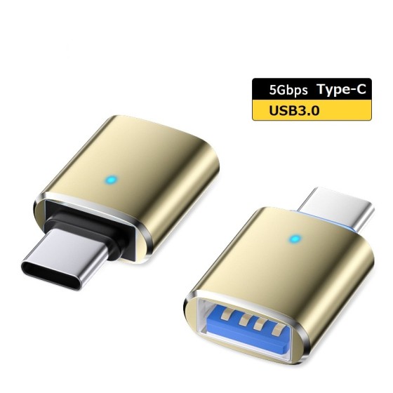 OTGアダプター Type-C to USB3.1 高速データ転送 ゴールド色 スマホ・USBメモリ対応 LEDライト・車載機器用 ka10000a230