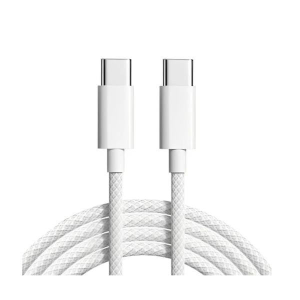 互換対応iPhone15 16対応 PD急速充電ケーブル Type-C to Type-C 編組 3m 白色 高耐久 TPE素材 ka10000a303