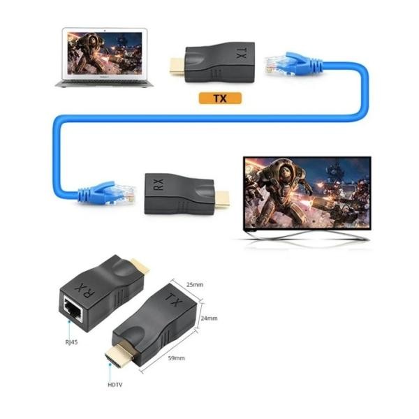 HDMI延長器 30m対応 RJ45 LANケーブル伝送用 HDMIエクステンダー 信号増幅 単一LANケーブル対応 ネットワーク延長アダプターka10000a318