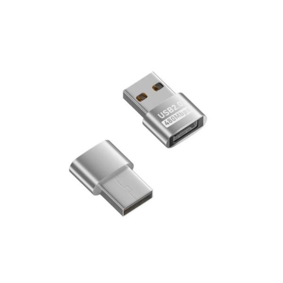 USB2.0変換アダプター Aオス to Type-Cメス シルバー 480Mbps OTG対応 小型中継コネクタ スマホ タブレット ノートPC対応ka10000a346