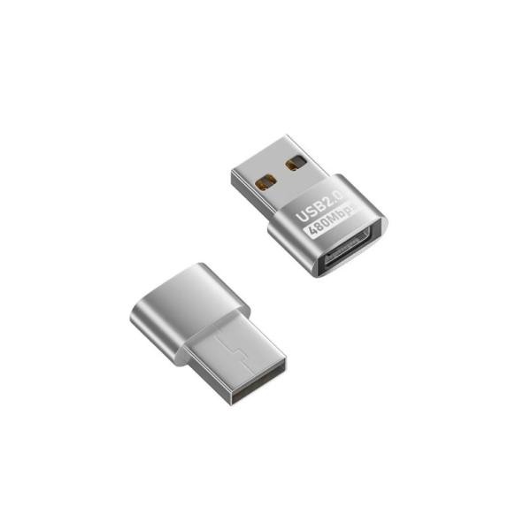 USB2.0変換アダプター Aオス to Type-Cメス シルバー 480Mbps OTG対応 小型中継コネクタ スマホ タブレット ノートPC対応ka10000a346