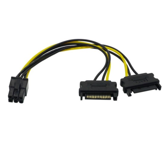 SATA電源分岐ケーブル デュアルSATA → PCI-E 6ピン 変換ケーブル グラフィックボード/GPU用 電源ケーブル 映像カード 電源延長ケーブル 高速安定 ka10000a561
