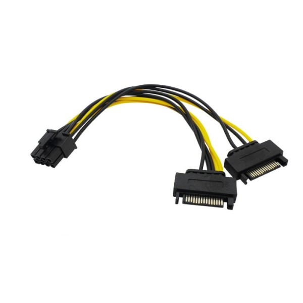 SATA電源分岐ケーブル 2ポートSATAオス → PCI-E 8ピン 一分二 変換ケーブル GPU/グラフィックカード用 補助電源コードka10000a564