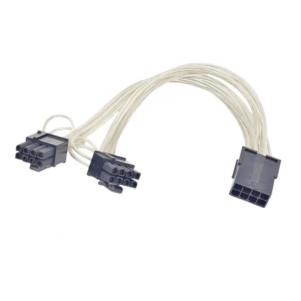 PCI-E 8ピン電源変換ケーブル 1→2分岐 デュアル8ピン (6+2) GPU/グラフィックカード用 20cm 18AWG 純銅 錫メッキ銅芯 透明被覆 補助電源コードka10000a568