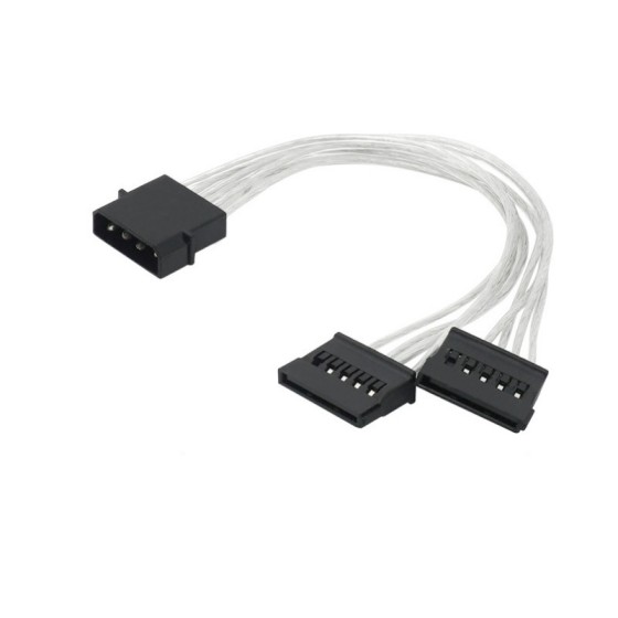 大4ピン → SATA電源ケーブル 2分岐 SATAメス×2 20cm 18AWG 錫メッキ銅芯 透明被覆 HDD/SSD/光学ドライブ対応 補助電源コード 高品質 安定供給ka10000a577
