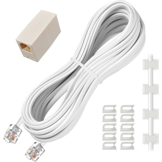 電話線 約5m 延長ケーブル RJ11 6P4C モジュラーケーブル 純銅芯 中継アダプタ付 電話/FAX/モデム対応 ホワイトka10000a606