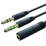 PC用 ヘッドホン/マイク分岐アダプタ 変換ケーブル 60cm 4極メス-3極オス×2 CTIA規格対応 3.5mm スプリッター  ブラックka10000a627